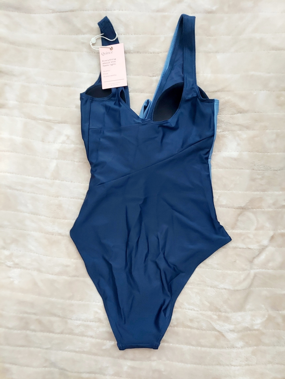 Quince Two-Tone Blue Wrap Tie One-Piece Swimsuit Women Size 4 NWT Feminine - Picture 6 of 7